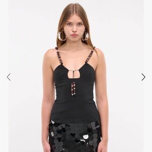 Chic Black Camisole with Beaded Straps